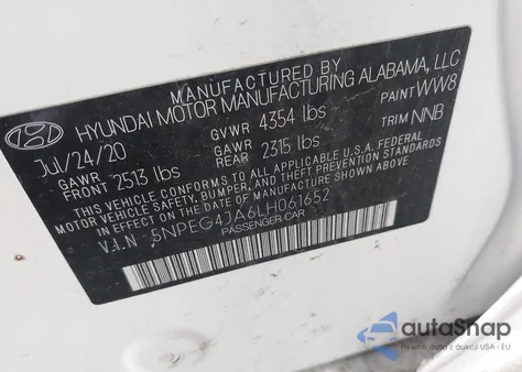 2020 Hyundai Sonata Se z USA, uszkodzony, nr VIN 5NPEG4JA6LH061652